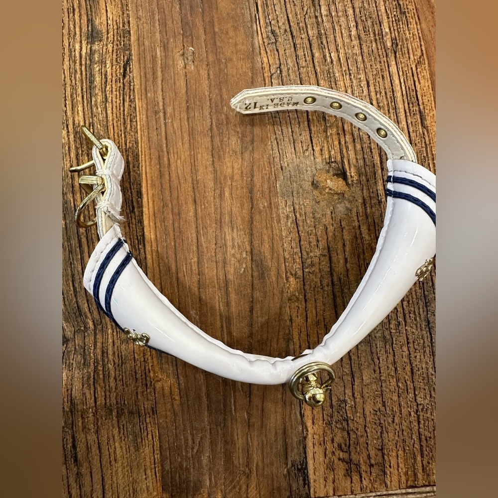 White and Blue Dog Collar with Gold Accents - Picture 3 of 7